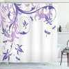 Douchegordijnen Blauwe Bloemen Dragonfly Damast Krul Takken Bladeren Achtergrond Print Stof Badkamer Decor Met Haken Lichtgrijs