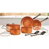 Zestawy naczyń kuchennych Andrayn Copper Chef 10 -częściowy zestaw patelni bez stóp z doniczkami i patelami CeramitechCookware