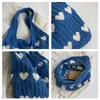 heart Knitted Women's Bag Knit Eco Bag Korean Foldable Shopper Y2K Crochet Rope Shoulder Bag Sweet Knitting Handbag Ins Tote M0QU#