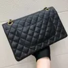 Hochwertige Jumbo-Tasche mit doppelter Klappe, Luxus-Designer, 25 cm, echtes Leder, klassische, komplett schwarze Geldbörse, gesteppte Handtasche, Schultertaschen