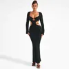 Casual Jurken Sexy Lange Mouwen Lace Up Gebreide Bodycon Jurk 2024 Herfst Winter Mode Elegante Backless Club Party