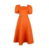 Party Dresses Womenswear 2024 Summer Short Sleeve Pleated Solid Color Stor kjol Evening Dress Designer Blue Orange Yellow