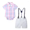 Set di abbigliamento 3 pezzi / set Bambino per ragazzi Pagliaccetti Tute Bretelle europee e americane Papillon Nati per bambini che strisciano Abiti da gentiluomo