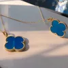 Designer High Version Van Four Leaf Grass Necklace Womens V Gold Thick Plated 18k Rose Large Blue Chalcedony Pendant