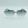 New large frameless luxury sunglasses micro-pave diamond 4189706-3 green natural wooden temple legs glasses 58-18-135mm