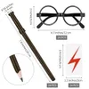 72x Wizard Theme Party Favors Set Includes 24 Wand Pencils 24 Wizard Glasses with Round Frame No Lenses 24 Tattoos 240323