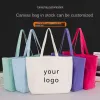 borsa di tela da donna con tracolla e-spalla con logo personalizzato all'ingrosso borsa in tela di cotone dipinta a mano di colore verde personalizzata fai da te.Y2D1#