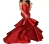 New Designer Mermaid satin Prom Dresses laceup Spaghetti Ruffles Sweep Train Evening Gowns Pageant Dress Formal3386040