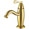 バスルームシンク蛇口vidric豪華な真鍮高品質のゴールドフィニッシュコンテンポラリーシングルホールハンドルミキサータップデッキマウント容器fauc