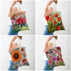 watercolor Fr Women Casual Shop Bags Both Sides Carto Floral Shopper Bag Reusable Foldable Canvas Lady Tote Handbags m1gS#