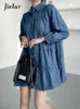 Robes décontractées Printemps Solide Couleur Lâche Femmes Robe Mode Rue Femme Bleu Doux Dames A-ligne Femme