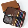 Cowhide With Pencil Slots Students Pouch Leather Case Pen For Retro Bag Zipper Men Capacity Large School