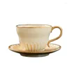 Tasses Soucoupes 1 ensemble rétro tasse à café en céramique et soucoupe poterie tasse à thé plat lait petit déjeuner tasse eau tasses Latte pour la maison en gros