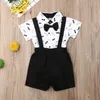 Clothing Sets Infant Boys Gentleman Clothes Summer Cake Smash Outfit 1st Birthday Boy Short Sleeve Romper And Bib Straps Shorts 2Pcs Suit