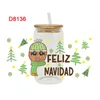 Vetrofanie UV DTF Transfesr Buon Natale Natale Caffè Stampe per occhiali Libbey da 16 once Can Wraps D8040