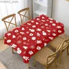 Table Cloth Christmas Bell Snowman Rectangle Tablecloth Kitchen Dining Table Decor Reusable Waterproof Tablecloths Holiday Party Decorations Y240401