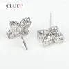 Stud Oorbellen CLUCI 3 paar 925 Sterling Zilver Klaver Voor Vrouwen Parel Earrrings Montage SE039SB