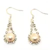 Dangle Earrings 1.5 Inches 8-9mm Natural Pink Button Pearl Earring With 925 Sterling Silver Clasp And Zirconia