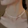 Chaîne de clavicule en perles d'eau douce naturelles baroques en argent écrasé avec un design unique, paquet en or américain 14 carats, boucle sterling S925