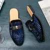 Slippers Italian Design Men's Mules Shoes Blue Rhinestone Half Casual Loafers Gold Sandals Slip-on