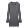 Casual Dresses Autumn Korean Style Women's Knitted Dress Solid Color Simple V-Neck Knitting Mini Long Sleeve Slim Sexy Club Party Wear