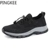 Casual Shoes PINGKEE Mens Mesh Sneaker Breathable Upper Lining Lightweight Slip-on Athletic Elastic Collar Cushioned Footbed For Men