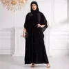 Roupas étnicas 2024 Plus Size Vestidos Muçulmanos para Mulheres Elegantes 3/4 Manga Veludo Maxi Vestido Moda Abaya Vestidos com Hijab