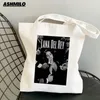 Lana Del Rey Fans imprimés Sacs Femmes Shopper Sac à bandoulière Boutique Sacs Filles Carto Toile Fans Sac à main Sac fourre-tout haute capacité 92kO #