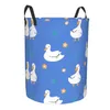 Laundry Bags Folding Basket Cute Duck And Flowers Round Storage Bin Large Hamper Collapsible Clothes Toy Bucket Organizer