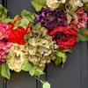 Couronne de fleurs décoratives pour porte d'entrée d'hiver, printemps et été, pour l'extérieur, fleur de pivoine et d'hortensia, 12 noël avec lumières