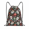 Personalizado Day Of The Dead Sugar Skull Drawstring Bag para Shop Yoga Mochilas Mulheres Mexican Skelet Gothic Sports Gym Sackpack A1Li #