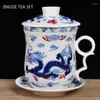 Cups Saucers Hand Painted Ceramics Teacup With Cover Filter Water Cup Office High Capacity Tea Infuser Household White Porcelain