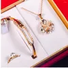 Wristwatches 5Pcs Set Fashion Women Bracelet Watch Golden Quartz Wristwatch With Necklace Jewelry Sets Gift Accessories BOX
