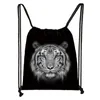 black White Wild Animals Print Drawstring Bag Men Storage Bags Boys Tiger Li Wolf Backpack Teenager Travel Bag Bookbag 34Uq#