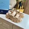 Hoge kwaliteit sandalen schoenen dames maat 35-41 echt leer slingback sandalen hoge hakken plat platform dikke bodem beroemd merk Sewing Beach Flats Designer schoenen