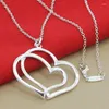 Pendant Necklaces 925 Sterling Silver Double Heart Necklace 18 Inch Chain For Woman Fashion Wedding Engagement Charm Jewelry