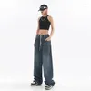 Jeans da donna stile americano vintage larghi da donna pantaloni a vita elastica gamba larga streetwear pantaloni Y2k denim basic quotidiani dritti