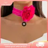 Collier ras du cou romantique avec grande fleur de Rose pour femmes, mode coréenne, longue chaîne en corde à lacets, accessoires Y2K, bijoux sur le cou