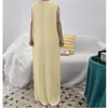 Ethnische Kleidung Muslimische Frauen Ärmelloses Maxikleid Einfarbig unter Abayas Dubai Türkei Kaftan Islamische Jalabiya Robe Eid Ramadan Abaya