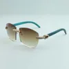 New large frameless luxury sunglasses micro-pave diamond 4189706-3 green natural wooden temple legs glasses 58-18-135mm
