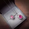 Ställer in högkvalitet Pink Topaz S925 Sterling Silver Ring Pendant Necklace Set Fine Fashion Charm Weddings Jewelry for Women Meibapj FS