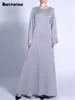 Etniska kläder botvotee långärmad abayor för kvinnor 2024 mode o nacke solid muslimsk klänning vintage snörning kaftan en linje klänningar
