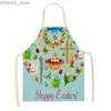 Grucciali Pasqua Bunny Easter Easter Eggy Linen Apron Cuci dipronti dipinto Cucina Cucina Cucina Cucina Cucione Apronte Cleasure Working Abbigliamento Y240401