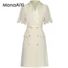 Party Dresses Monaiyi Fashion Women's Suit Lapel Flounced Edge Short Sleided Lace-Up Slim-Fit Double Breasted Office Lady Lady Midi Dress