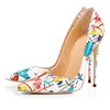 Модельные туфли Minan Ser 12 см, разноцветные женские туфли-лодочки с особым граффити, пикантные туфли на высоком каблуке, весенняя свадебная вечеринка, Sapato Feminino