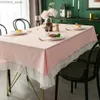 Nappe de table de couleur unie avec bord en dentelle - Nappe en coton de style rétro français pour cuisine, salle à manger, fête, décoration de table de vacances Y240401