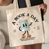 Книга A Day Pattern Shop Bag Book Lover Большая вместительная сумка на плечо Женская парусиновая сумка Подарок на день рождения Книжный червь t5Rn #