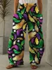 Women's Pants Mardi Gras Wide Leg Full Length Clown Feather Graphics Pattern Printed Thin Hipster Fashion Streetwear Trousers