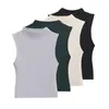 Women's T Shirts YENKYE 2024 Sleeveless Mock Neck Shirt Women Solid Slim Crop Top Summer Tees