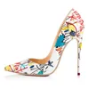 Robe chaussures Minan Ser 12cm spécial Graffiti coloré femmes pompes sexy talons hauts printemps fête de mariage Sapato Feminino